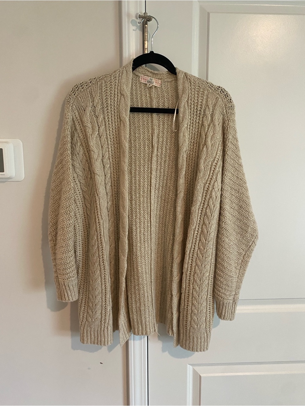 Pink Republic Cream Cable-Knit Open Cardigan